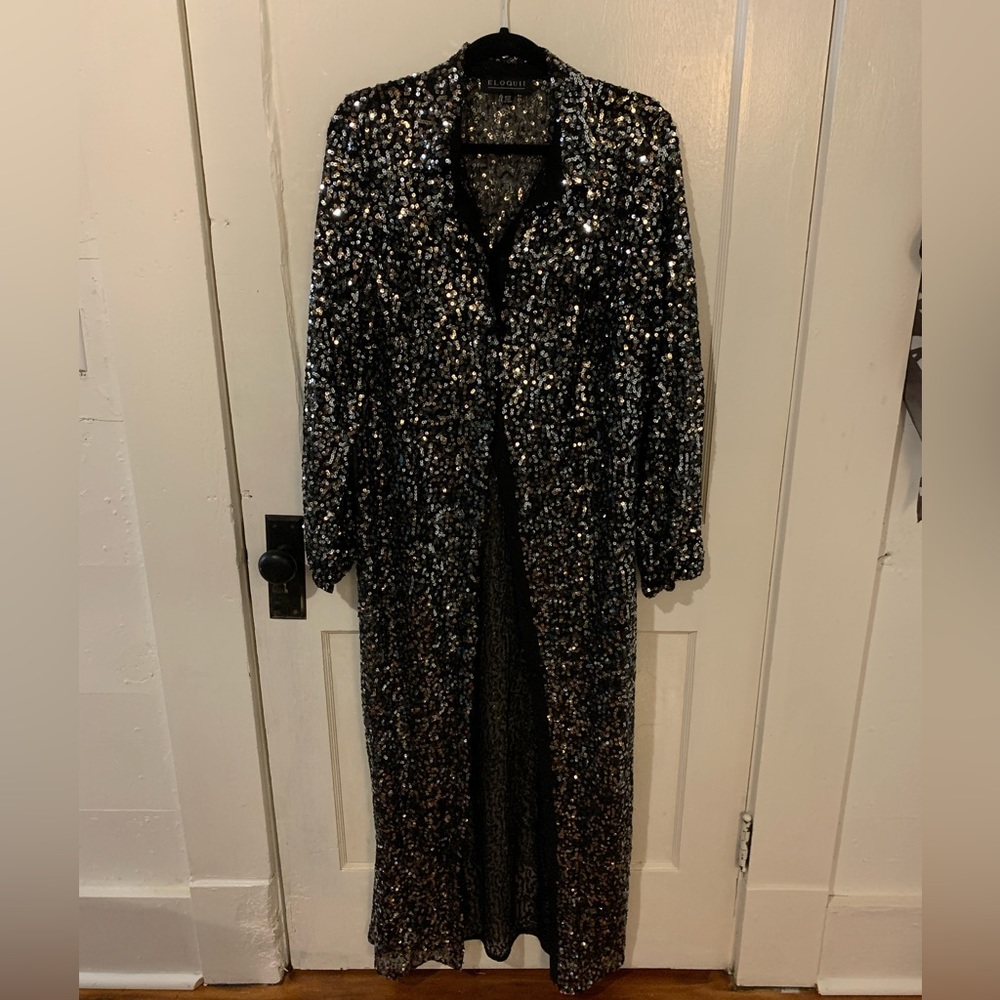 Maxi Button-Up Sequin Dress